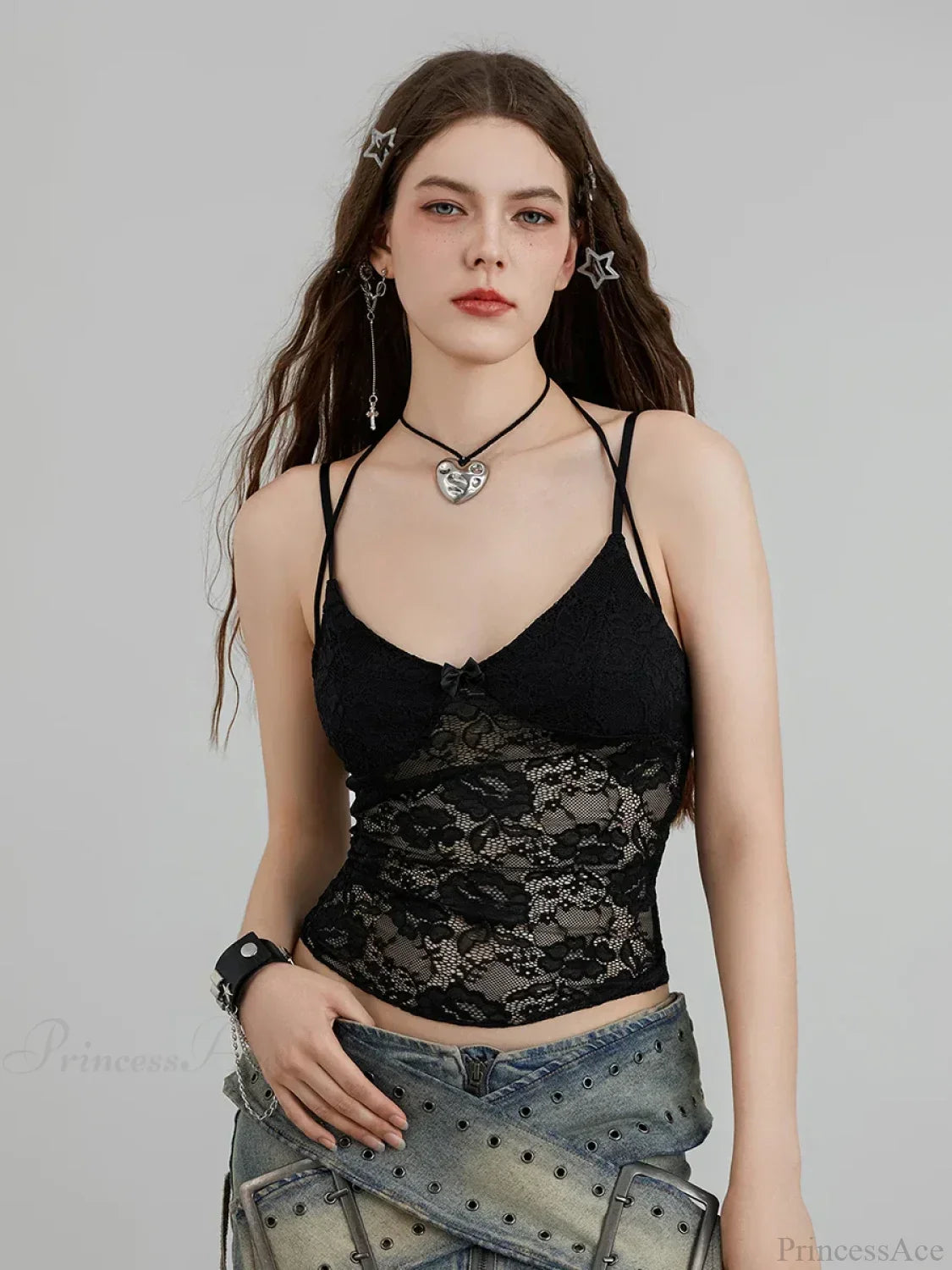 Sheer Lace Floral Halter Tie-up Nightclub Camisole Top image 2