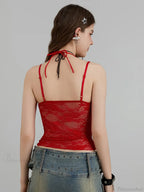 Sheer Lace Floral Halter Tie-up Nightclub Camisole Top image 6
