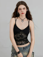 Sheer Lace Floral Halter Tie-up Nightclub Camisole Top image 4