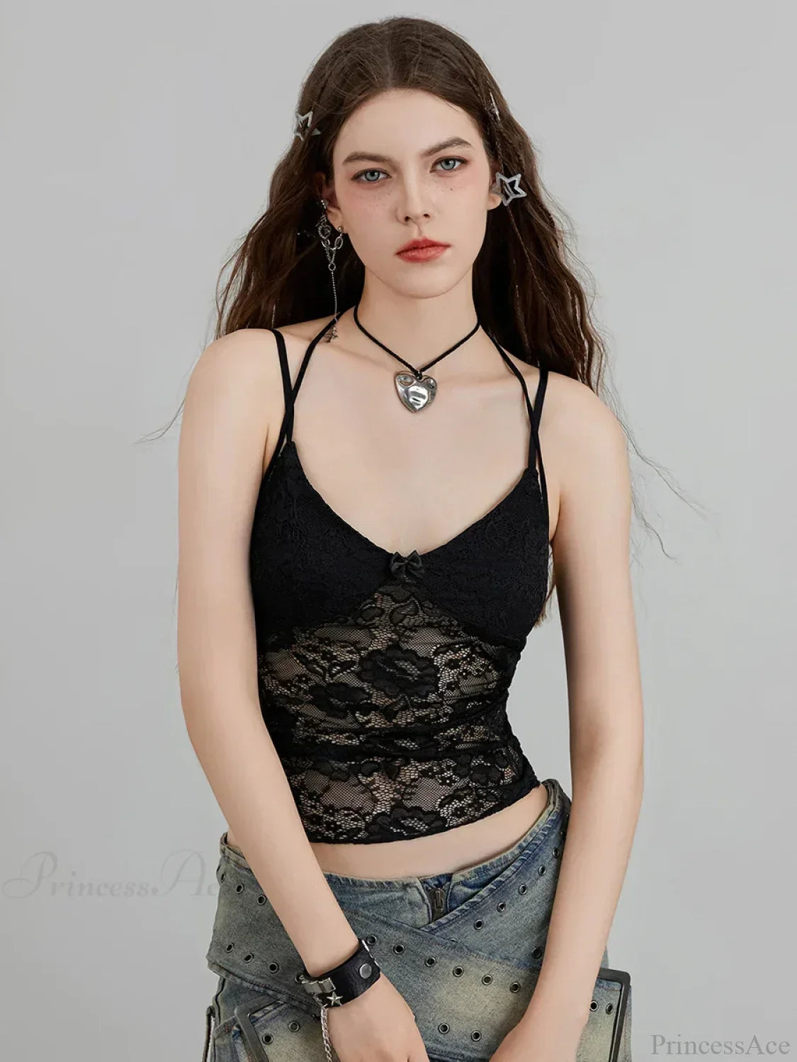 Sheer Lace Floral Halter Tie-up Nightclub Camisole Top image 4