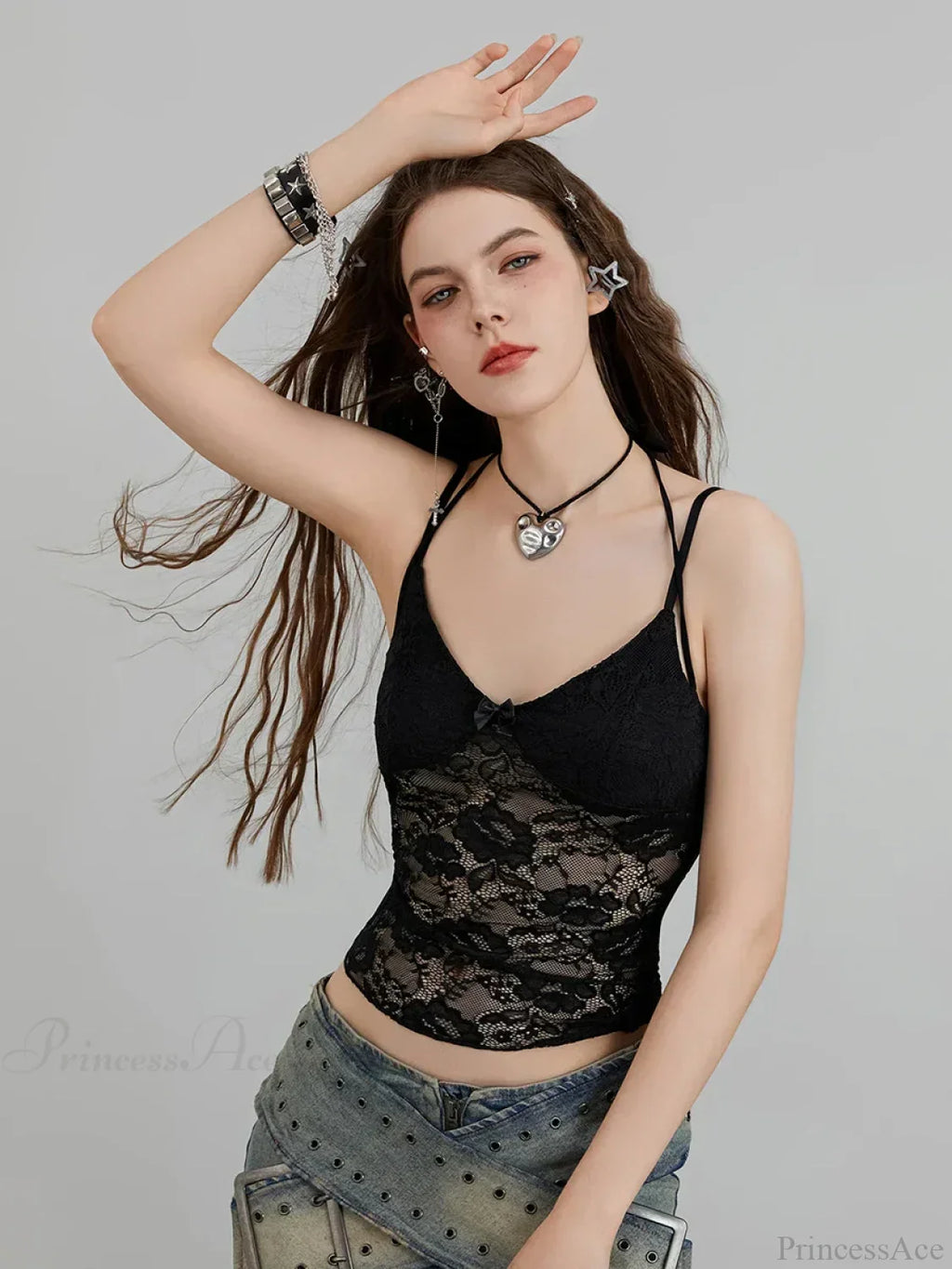 Sheer Lace Floral Halter Tie-up Nightclub Camisole Top image 3