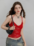 Sheer Lace Floral Halter Tie-up Nightclub Camisole Top image 5