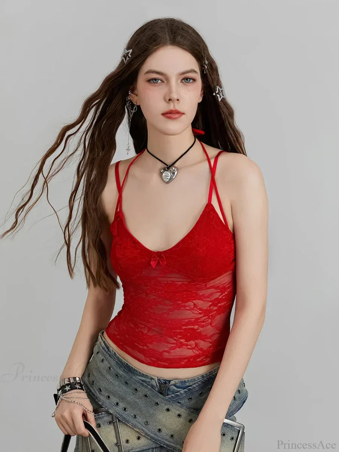 Sheer Lace Floral Halter Tie-up Nightclub Camisole Top image 1
