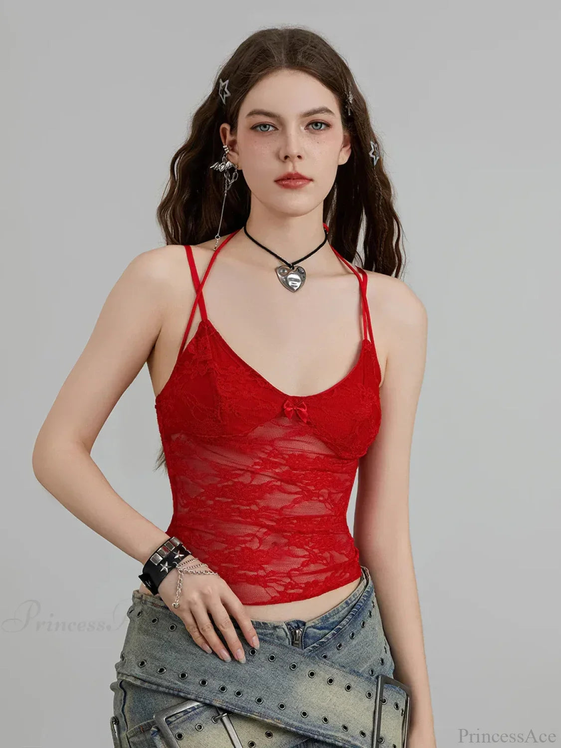 Sheer Lace Floral Halter Tie-up Nightclub Camisole Top image 7
