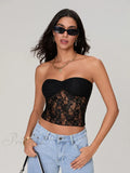 Sheer Lace Off-shoulder Strapless Low Cut Bandeau Top image 7