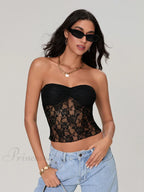 Sheer Lace Off-shoulder Strapless Low Cut Bandeau Top image 2