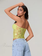 Sheer Lace Off-shoulder Strapless Low Cut Bandeau Top image 5