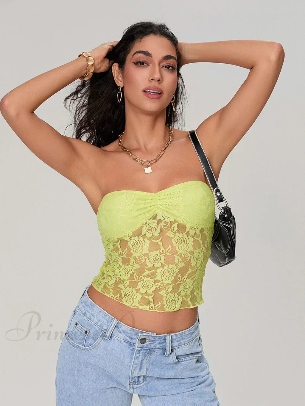 Sheer Lace Off-shoulder Strapless Low Cut Bandeau Top image 4