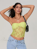Sheer Lace Off-shoulder Strapless Low Cut Bandeau Top image 4