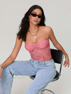 Sheer Lace Off-shoulder Strapless Low Cut Bandeau Top image 6