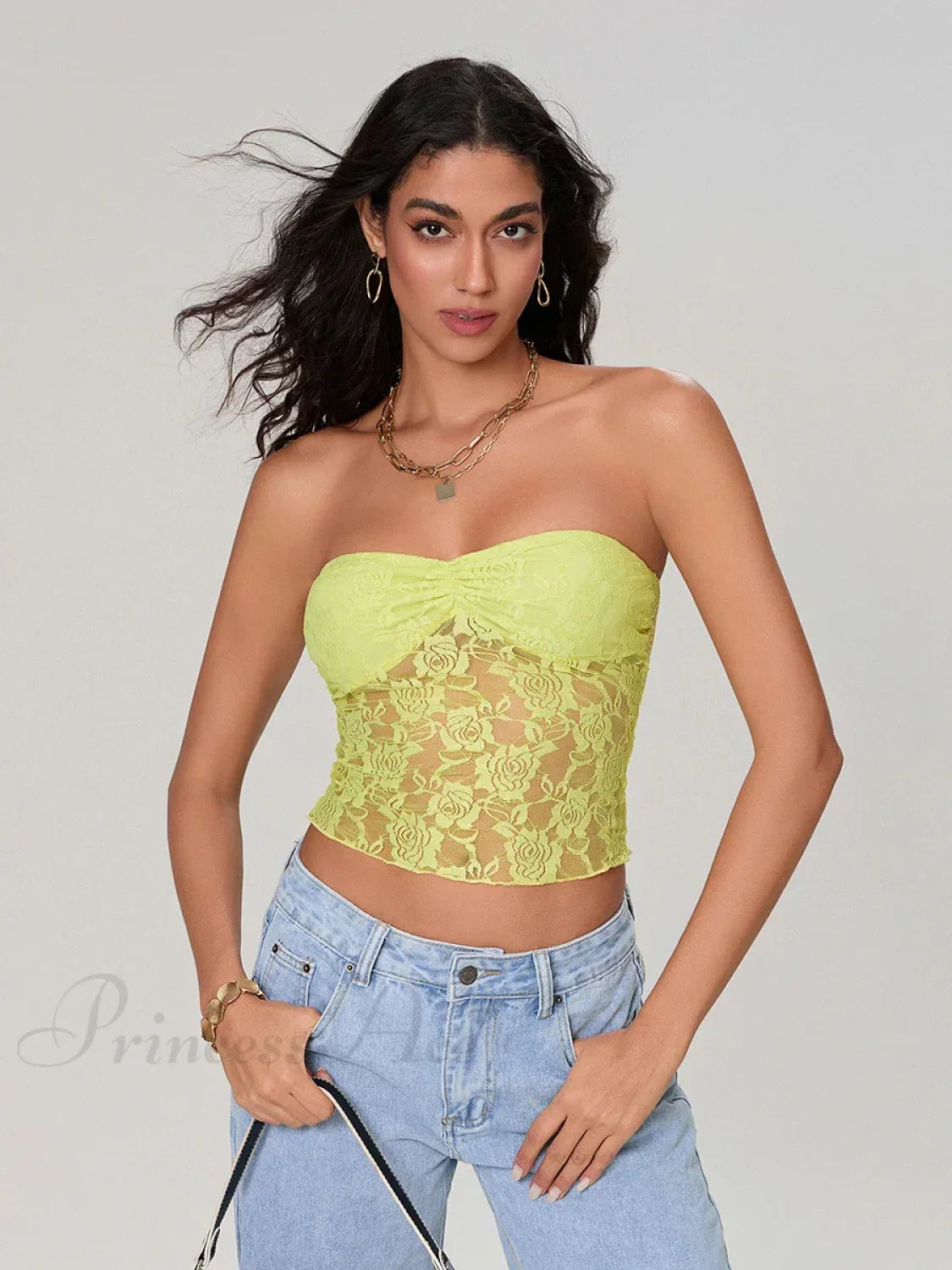 Sheer Lace Off-shoulder Strapless Low Cut Bandeau Top image 8