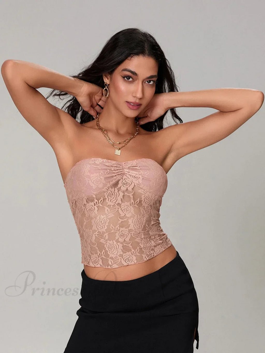 Sheer Lace Off-shoulder Strapless Low Cut Bandeau Top image 9