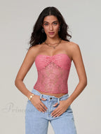 Sheer Lace Off-shoulder Strapless Low Cut Bandeau Top image 10