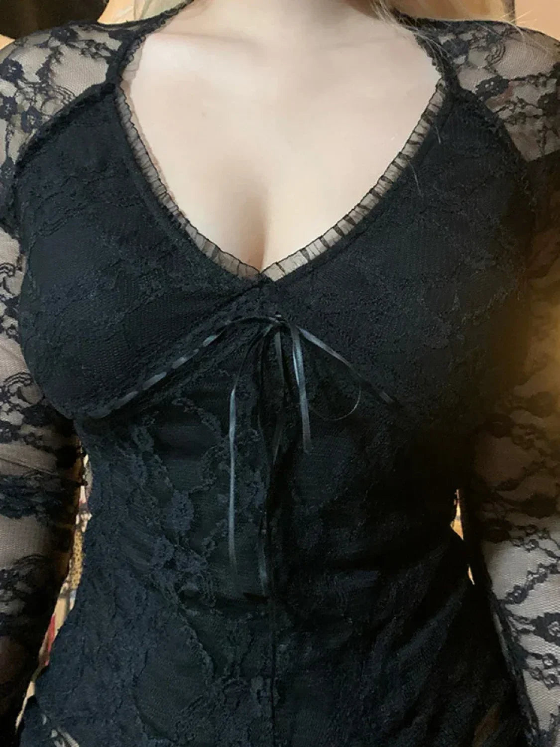 Sheer Lace V-neck Knit Top image 2