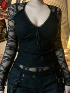 Sheer Lace V-neck Knit Top image 5