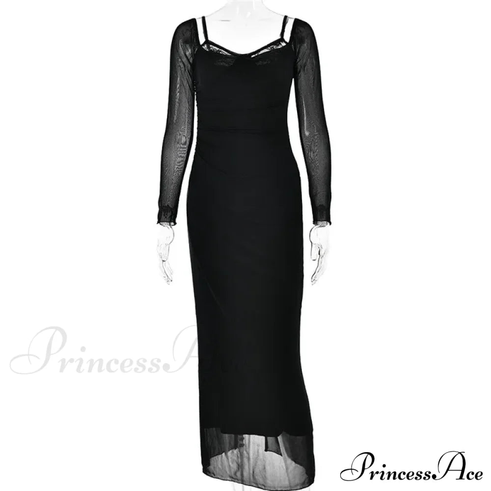 Sheer Long Sleeve Charming Bodycon Maxi Dress image 5