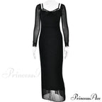 Sheer Long Sleeve Charming Bodycon Maxi Dress image 5