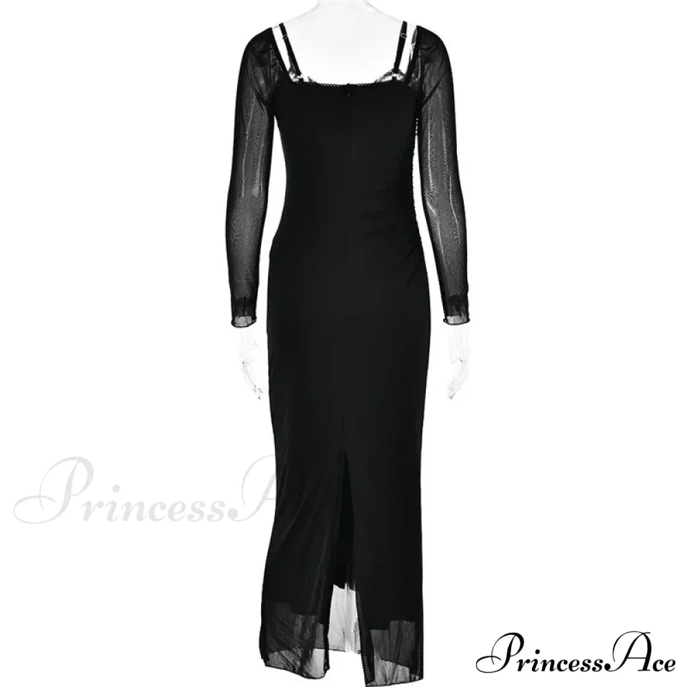 Sheer Long Sleeve Charming Bodycon Maxi Dress image 7