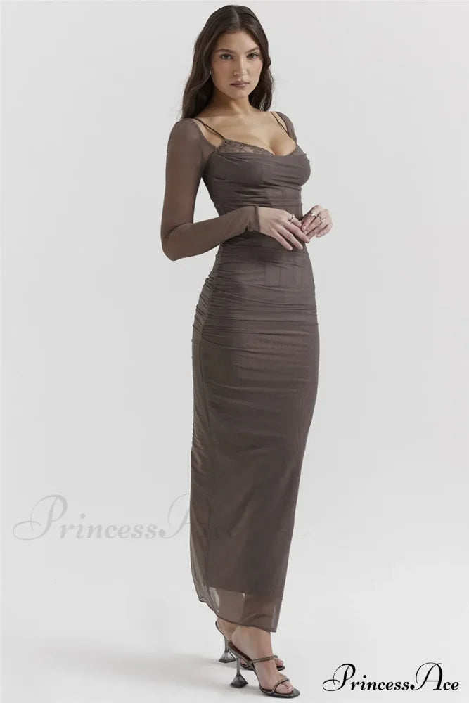 Sheer Long Sleeve Charming Bodycon Maxi Dress image 18