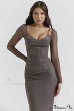 Sheer Long Sleeve Charming Bodycon Maxi Dress image 20