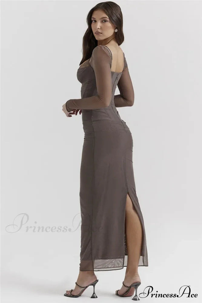 Sheer Long Sleeve Charming Bodycon Maxi Dress image 19
