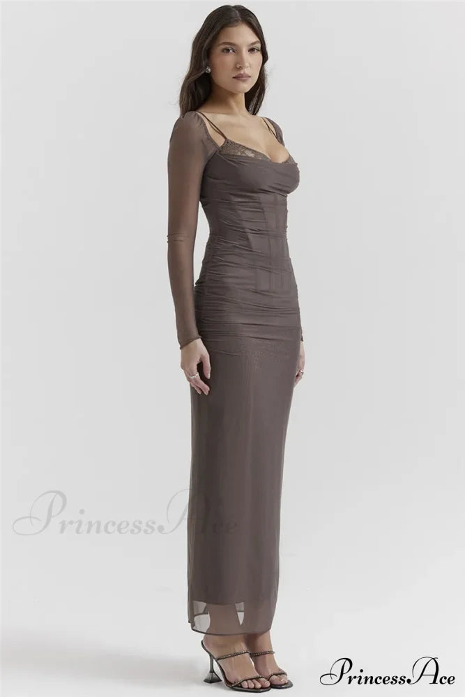 Sheer Long Sleeve Charming Bodycon Maxi Dress image 17