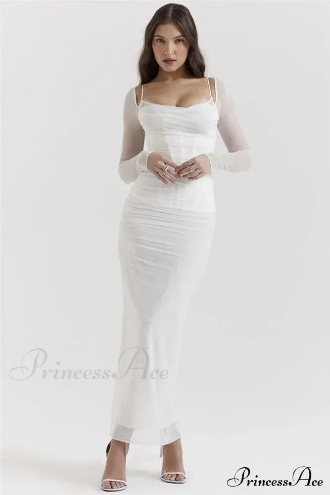 Sheer Long Sleeve Charming Bodycon Maxi Dress image 10