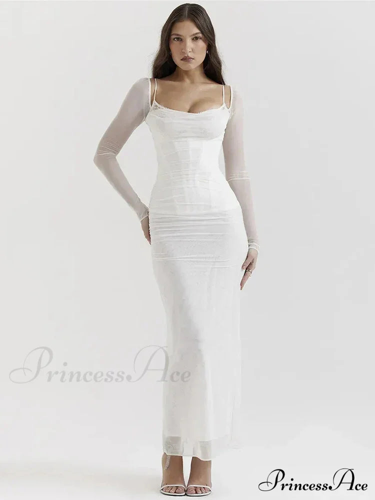Sheer Long Sleeve Charming Bodycon Maxi Dress image 1