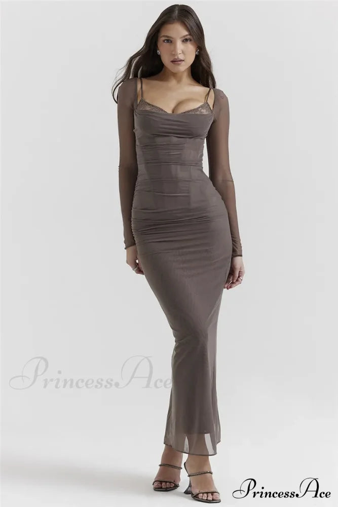 Sheer Long Sleeve Charming Bodycon Maxi Dress image 16