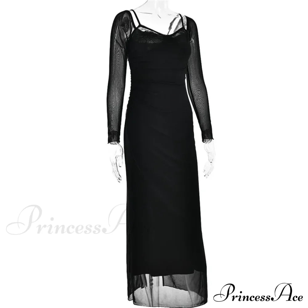 Sheer Long Sleeve Charming Bodycon Maxi Dress image 6