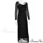 Sheer Long Sleeve Charming Bodycon Maxi Dress image 6
