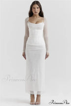 Sheer Long Sleeve Charming Bodycon Maxi Dress image 9