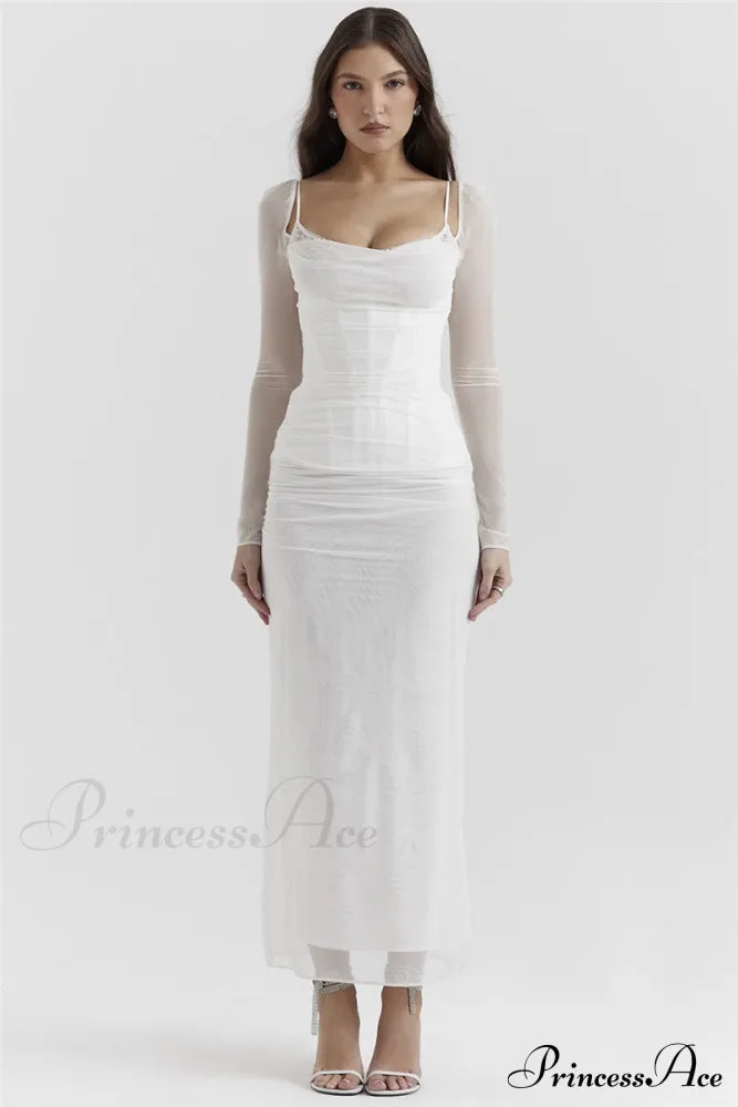 Sheer Long Sleeve Charming Bodycon Maxi Dress image 9