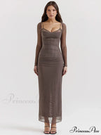 Sheer Long Sleeve Charming Bodycon Maxi Dress image 2
