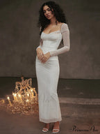 Sheer Long Sleeve Charming Bodycon Maxi Dress image 4