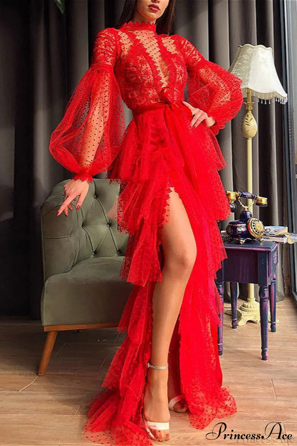 Sheer Mesh Long Sleeve Party Party Dress image 1