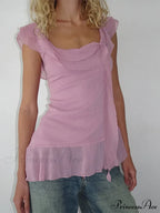 Sheer Mesh Sleeveless Backless 3D Stylish Elegant Trendy Chic Ruffle Crop Top image 2