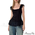 Sheer Mesh Sleeveless Backless 3D Stylish Elegant Trendy Chic Ruffle Crop Top image 6