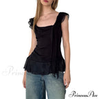 Sheer Mesh Sleeveless Backless 3D Stylish Elegant Trendy Chic Ruffle Crop Top image 6