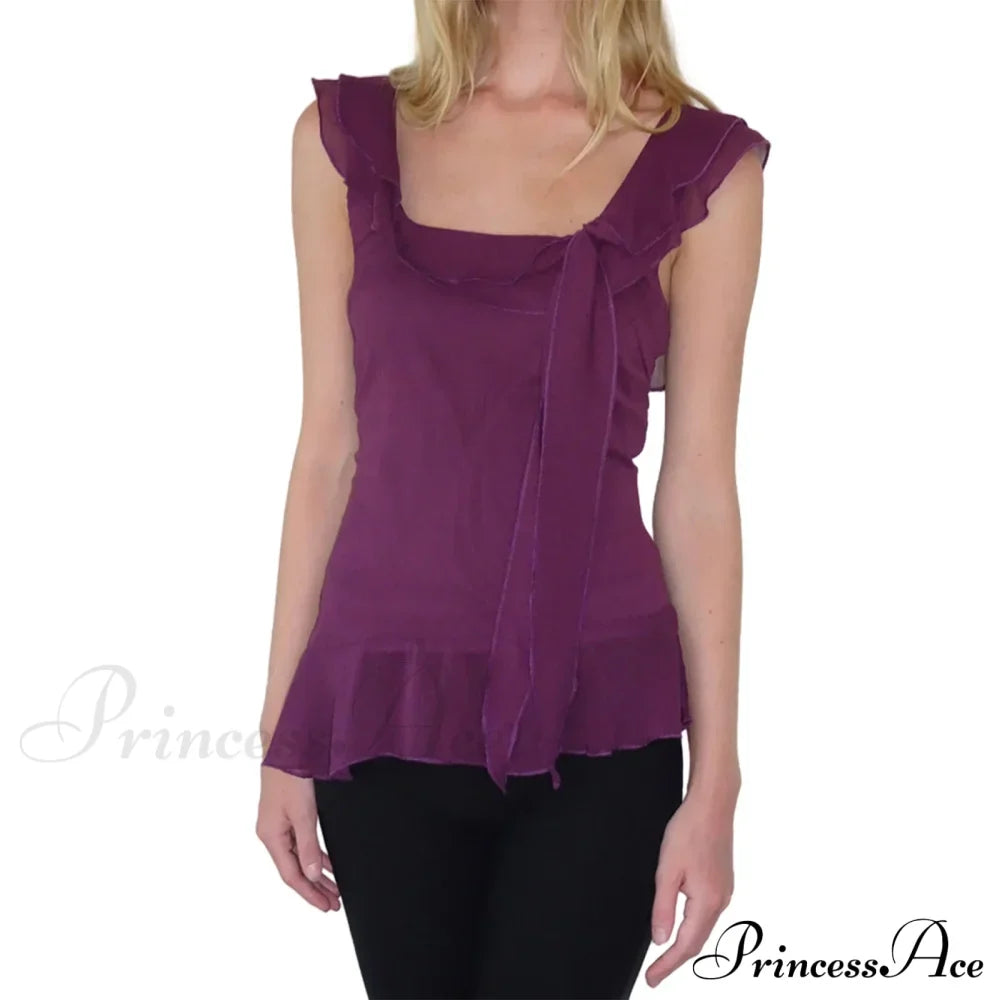 Sheer Mesh Sleeveless Backless 3D Stylish Elegant Trendy Chic Ruffle Crop Top image 9