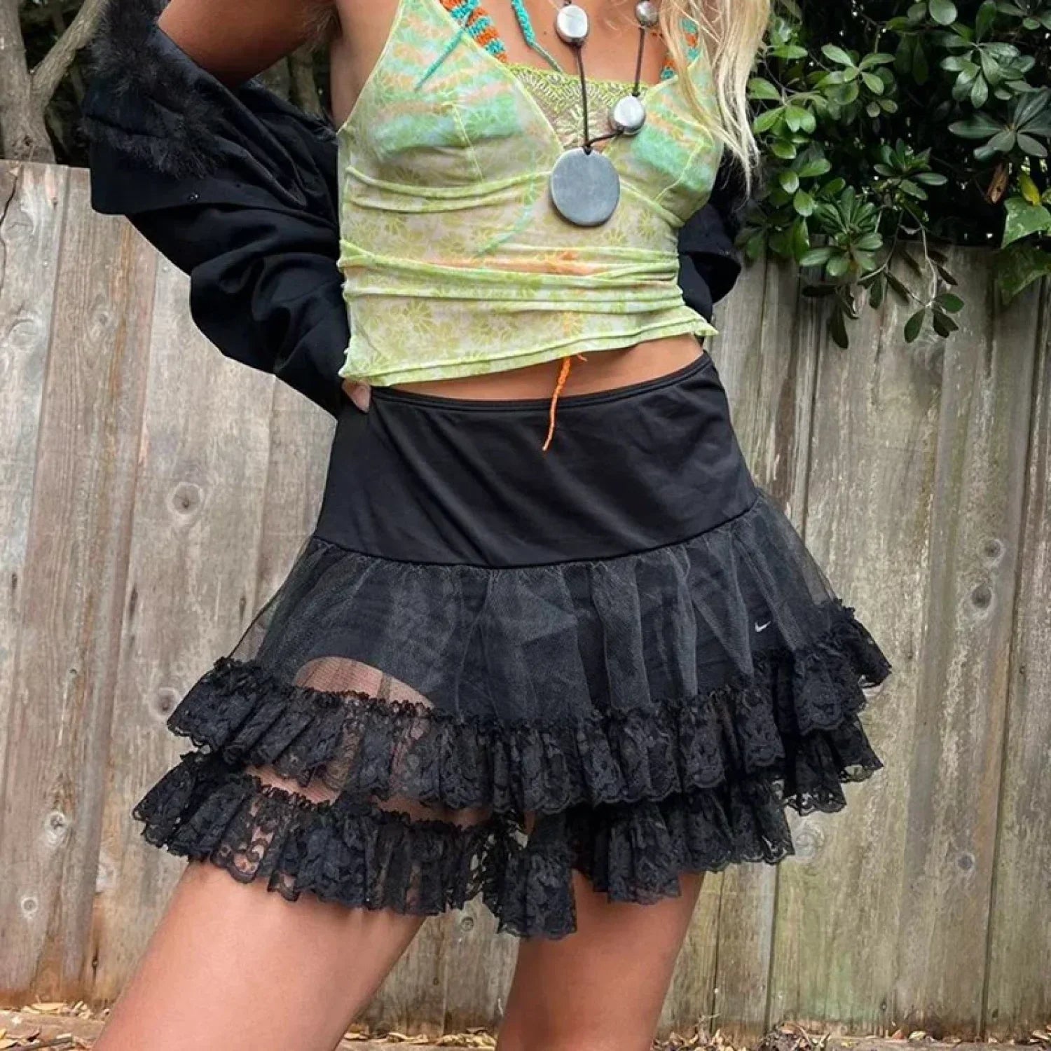 Sheer Ruffle Tiered Lace Skirt image 3