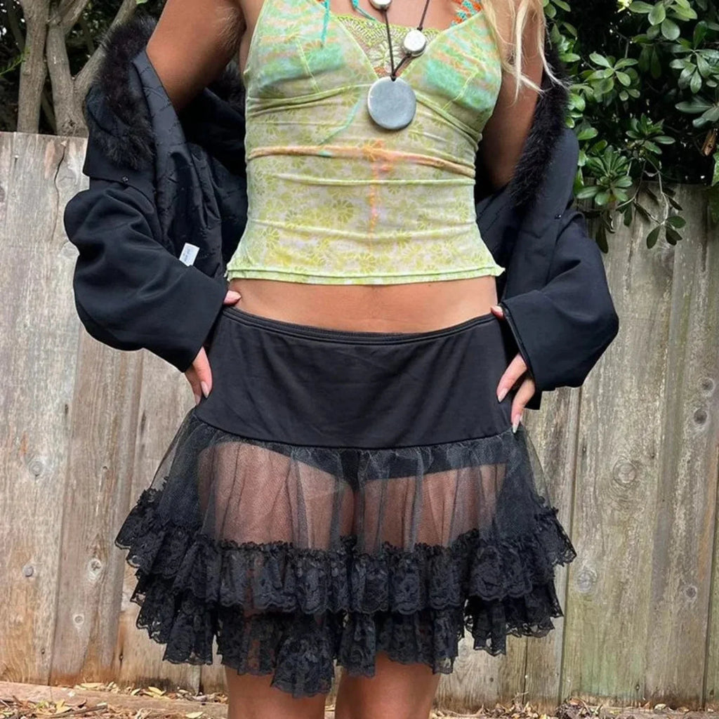 Sheer Ruffle Tiered Lace Skirt image 2