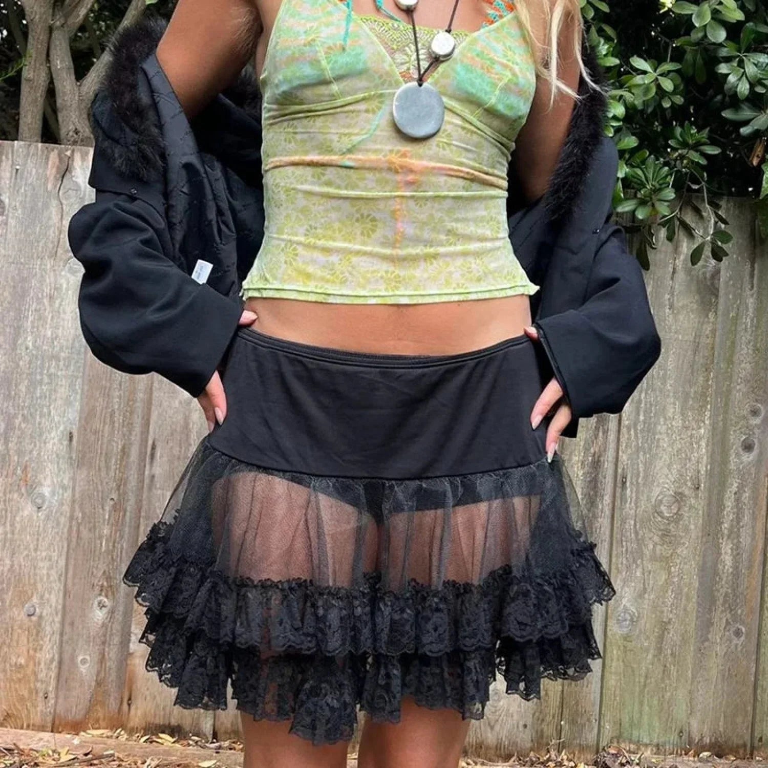 Sheer Ruffle Tiered Lace Skirt image 2