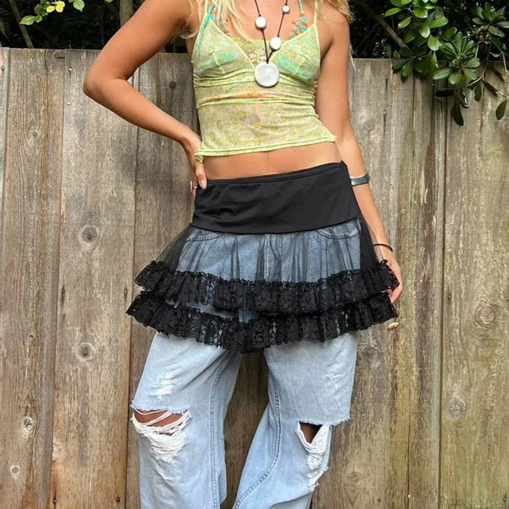 Sheer Ruffle Tiered Lace Skirt image 4