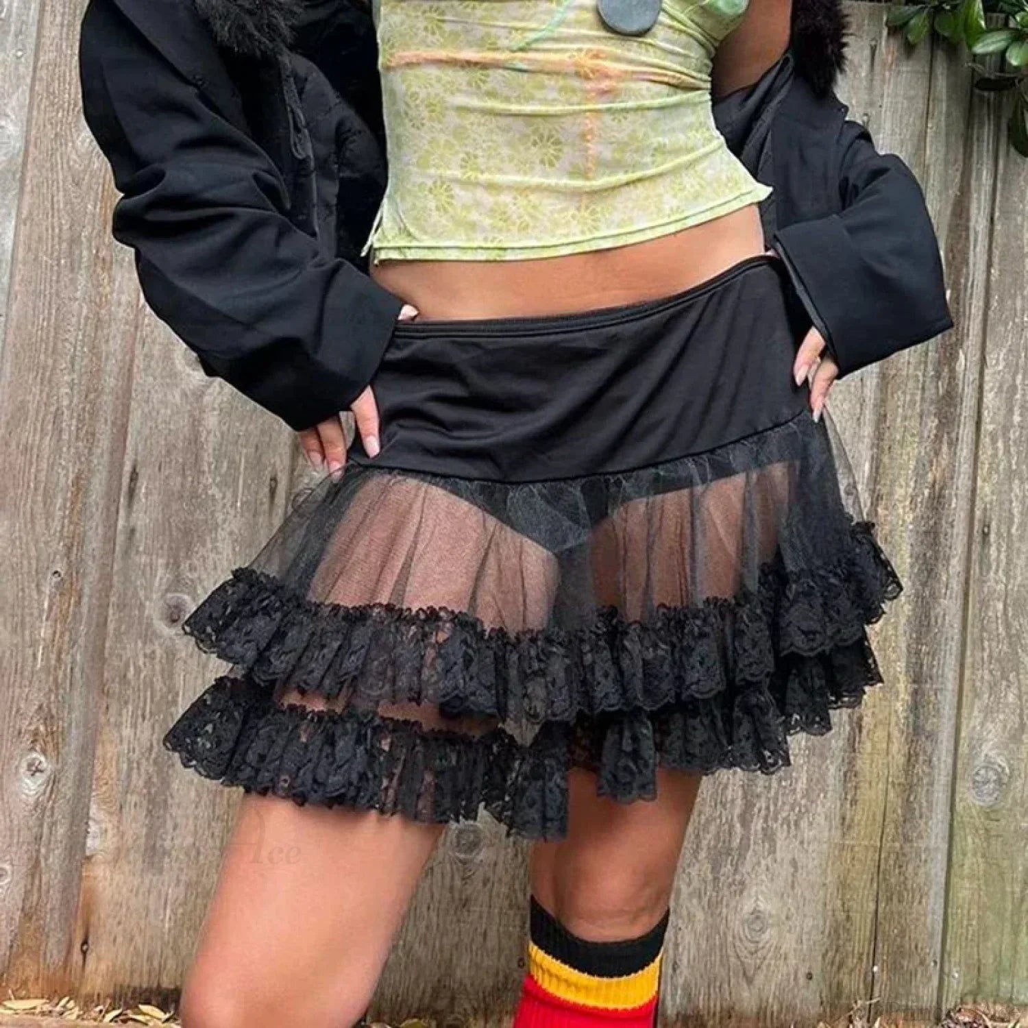 Sheer Ruffle Tiered Lace Skirt image 1