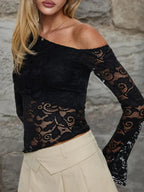 Sheer Slash Collar Knit Top image 1