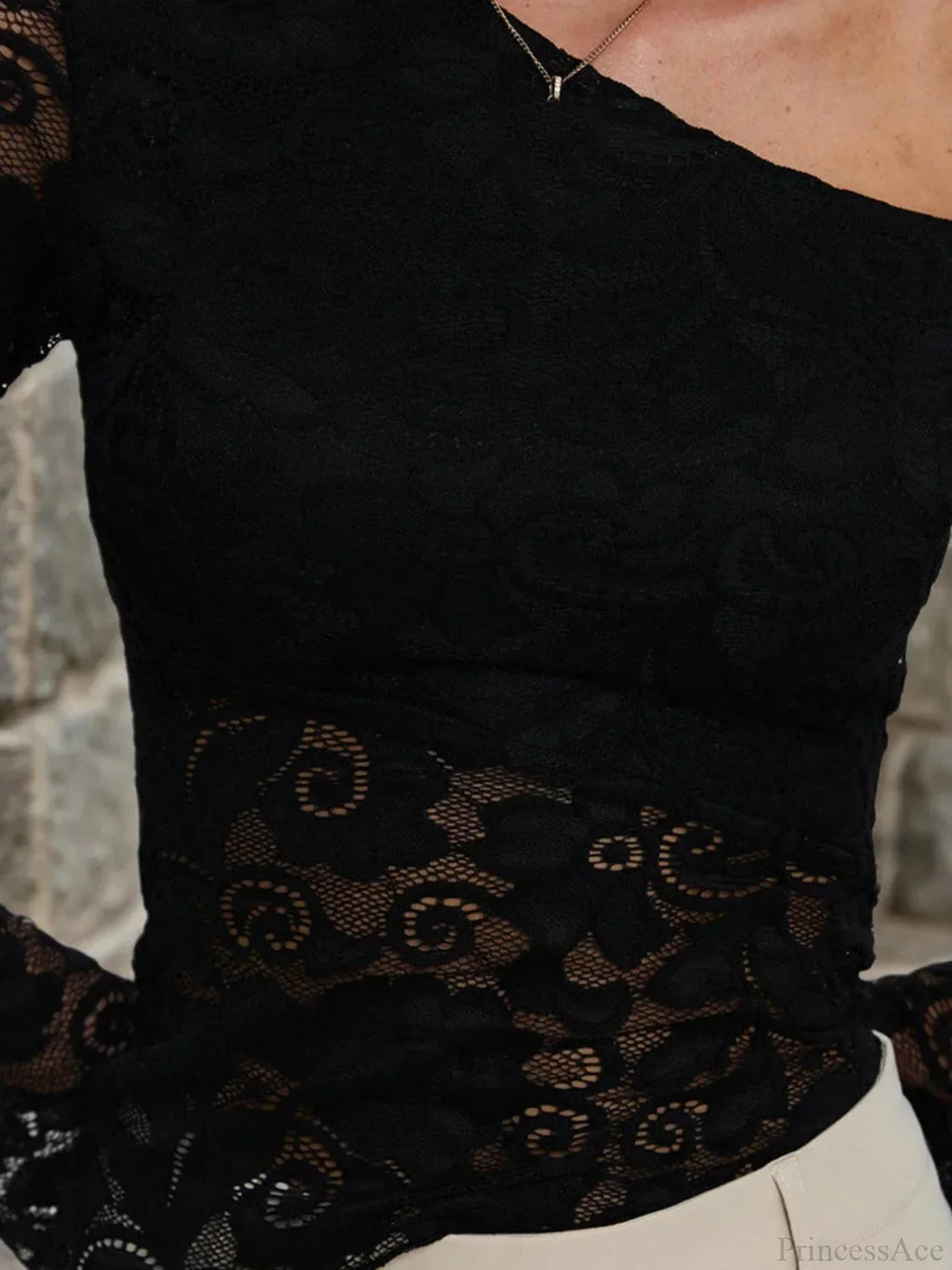 Sheer Slash Collar Knit Top image 4