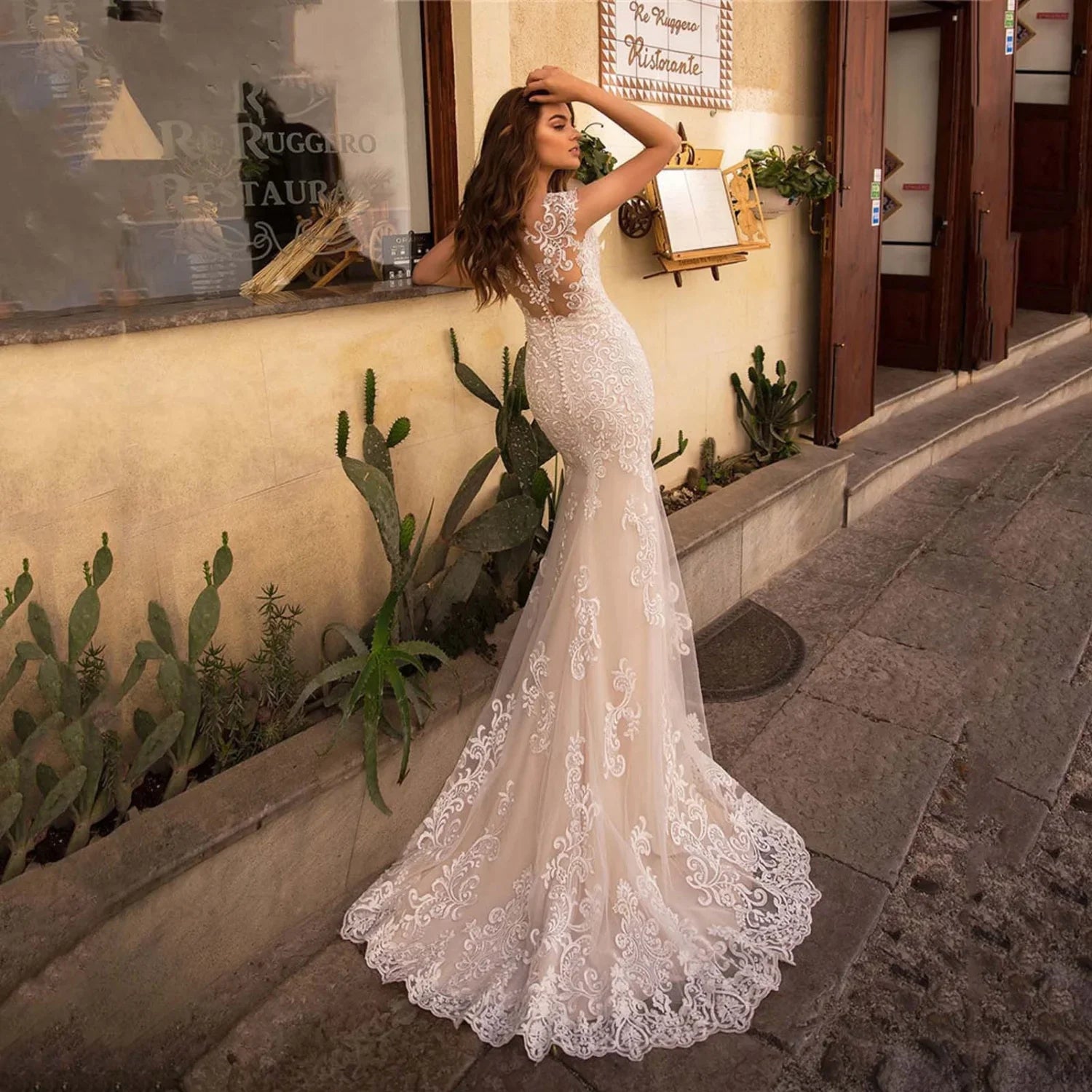 Sheer Tulle Mermaid Bridal Wedding Dress image 3