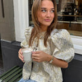 Shimmer Lace-Up Bow Puffy Sleeve Short Blouse image 7