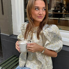 Shimmer Lace-Up Bow Puffy Sleeve Short Blouse image 7